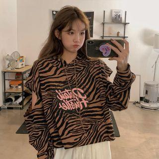 Cold Shoulder Animal Print Hoodie