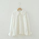 Long-sleeve Layered Collar Lace Blouse White - One Size