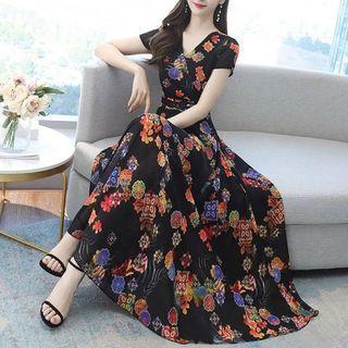 Short-sleeve Floral Print Midi Dress / Camisole