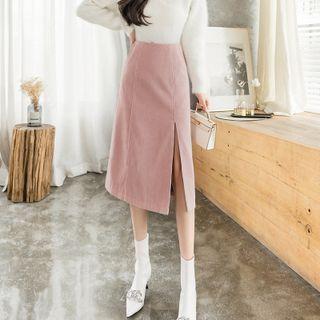 High-waist Side-slit A-line Midi Skirt