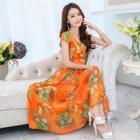 Short-sleeve V-neck A-line Maxi Dress