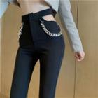 High-waist Cut-out Chain Boot-cut Pants