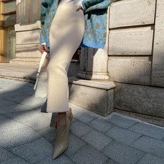 Maxi Fuzzy Rib-knit Skirt
