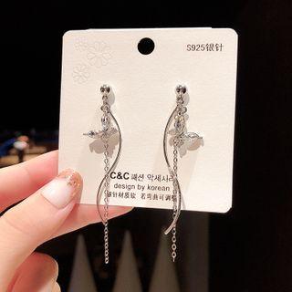 Butterfly Rhinestone Fringed Earring 1 Pair - Silver - One Size