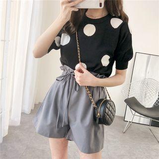 Set: Polka-dot Top + Paperbag High-waist Shorts