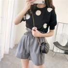 Set: Polka-dot Top + Paperbag High-waist Shorts
