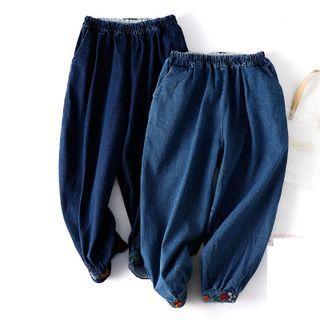 Floral Embroidered Baggy Jeans