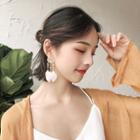 Feather Fringed Earring 1 Pair - S925 Silver - Wood Bead - Feather - One Size