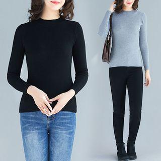 Plain Semi High-neck Knit Top