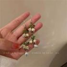 Flower Alloy Dangle Earring 1 Pair - Gold & Green - One Size