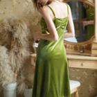 Strappy Velvet Sleep Dress 1664 - Light Green - One Size