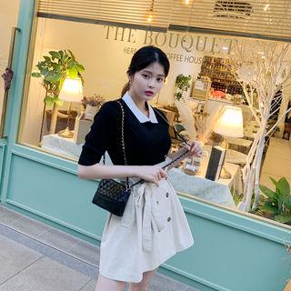 Contrast-collar Cable Knit Top