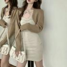 Halter-neck Mini Sheath Dress / Open Front Cropped Cardigan
