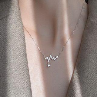 Heartbeat Rhinestone Pendant Sterling Silver Necklace 1 Pc - Silver - One Size
