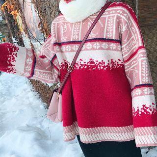 Snowflake Print Sweater Red - One Size