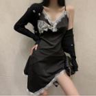 Spaghetti Strap Irregular Lace Trim Mini A-line Dress
