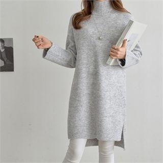 Mock-neck Dip-back Mini Sweater Dress