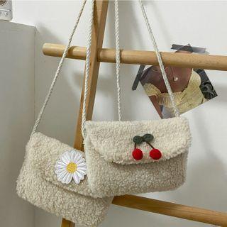Cherry Applique Fleece Crossbody Bag