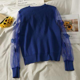 Patchwork Crew-neck Loose Knit Top In 5 Colors