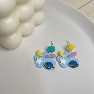 Geometry Drop Earring 1 Pair - Ear Studs - Yellow & Blue & White & Pink - One Size