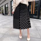 Asymmetrical Dotted A-line Midi Skirt Black - F