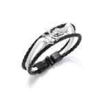 Fashion Personality Skull Black And White Leather Bracelet Silver - One Size