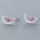 925 Sterling Silver Rhinestone Watermelon Earring 1 Pair - S925 Silver - Rose Pink & Silver - One Size
