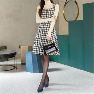 Button-front Houndstooth Jumper Dress