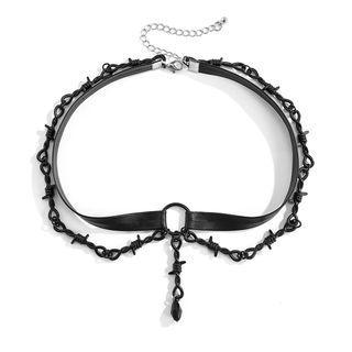 Pendant Faux Leather Choker 4876 - Black - One Size