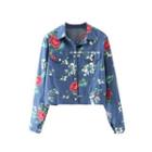 Flower Print Button Jacket Yd9339 - As Shown In Figure - One Size