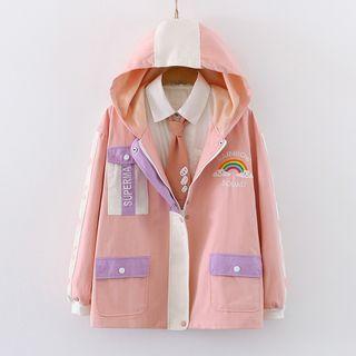 Rainbow Embroidered Hooded Zip Jacket