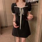 Puff-sleeve Ribbon Front Mini Dress