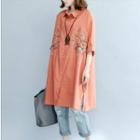 Embroidered Elbow-sleeve Shirt Dress