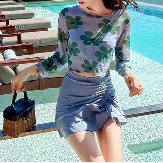 Set: Swim Camisole Top + Swim Skirt + Long-sleeve Crop Top