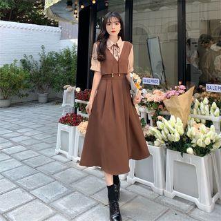 Mock Two Piece Pleated A-line Dress