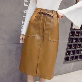 Faux Leather Lace Up A-line Skirt