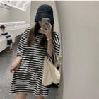 Striped Short-sleeve T-shirt Dress T-shirt - One Size