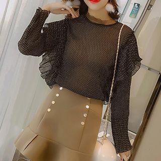 Ruffle-trim Mock Neck Blouse