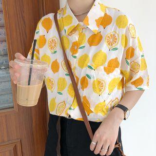 Lemon Print Short Sleeve Shirt Yellow - One Size