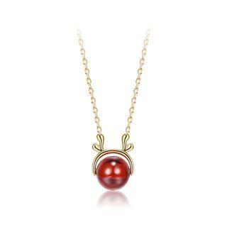 925 Sterling Silver Plated Gold Fashion Deer Necklace With Red Garnet Golden - One Size
