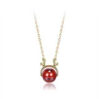 925 Sterling Silver Plated Gold Fashion Deer Necklace With Red Garnet Golden - One Size