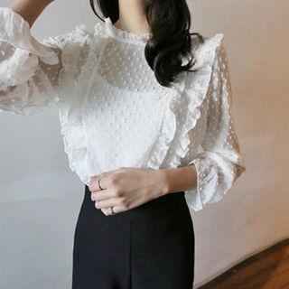 Frill-trim Polka-dot Top