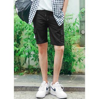 Drawstring-waist Flap-pocket Shorts