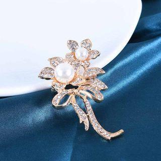 Flower Rhinestone Brooch Gold - One Size