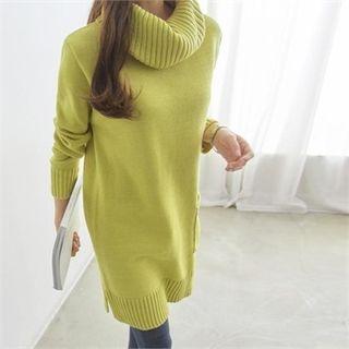 Cowl-neck Boxy Mini Knit Dress