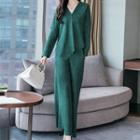 Set: Long-sleeve Asymmetric Top + Wide Leg Pants