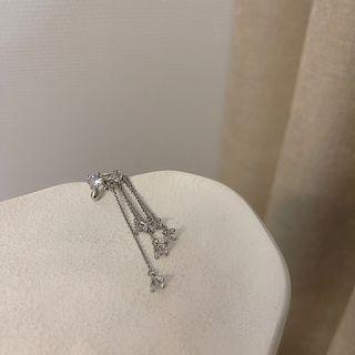 Rhinestone Fringed Alloy Cuff Earring 1pc - Silver - One Size