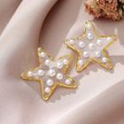 Faux Pearl Star Earring 1 Pair - 925 Silver - White - One Size