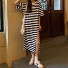 Striped Dress Wide Short-sleeve Skirt