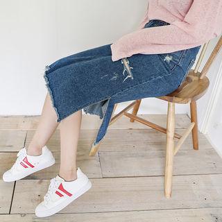 Distressed Denim Skirt (s~xxxl)